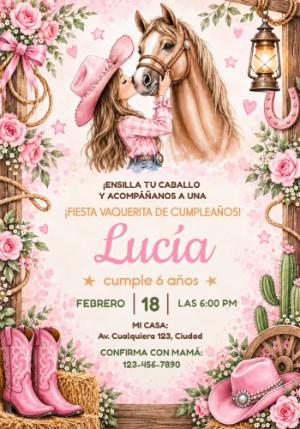 Invitación Digital de Cumpleaños Vaquerita para Editar