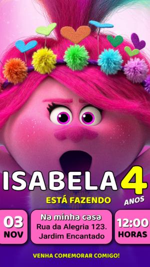 Convite de Aniversário da Poppy (Trolls) | Modelo Digital Editável