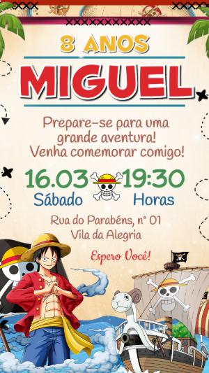 Convite de Aniversário One Piece: Modelo Digital Editável