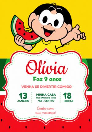 Convite de Aniversário Magali Comendo Melancia Editável