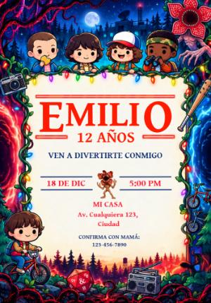 Invitación de Cumpleaños Stranger Things Editable