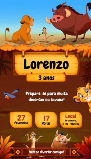 Convite Animado de Aniversário Rei Leão para Editar Online