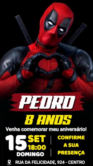 Convite Digital Deadpool Aniversário Modelo Editável