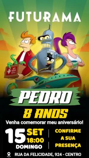 Convite de aniversário Futurama: modelo digital para editar