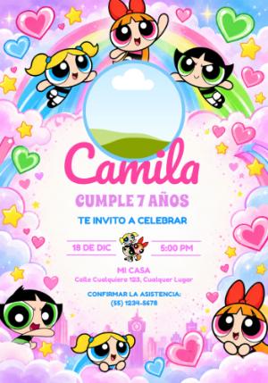 Invitación de Cumpleaños Las Chicas Superpoderosas con Foto Editable