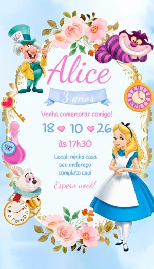 Convite de Aniversário Alice no País das Maravilhas Editável