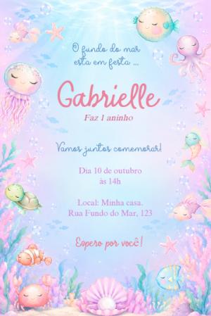 Convite Fundo do Mar Feminino Editável para Aniversário