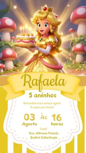 Convite de Aniversário Princesa Peach Dourado para Editar