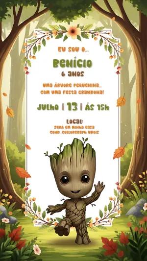 Convite de Aniversário Baby Groot para Editar Online