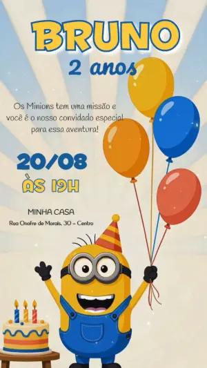 Convite Animado de Aniversário Minions para Editar Online