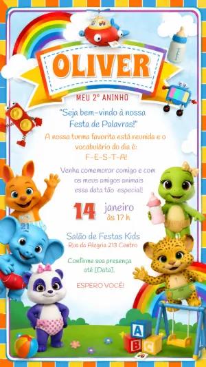 Convite de Aniversário Festa de Palavras Editável Online