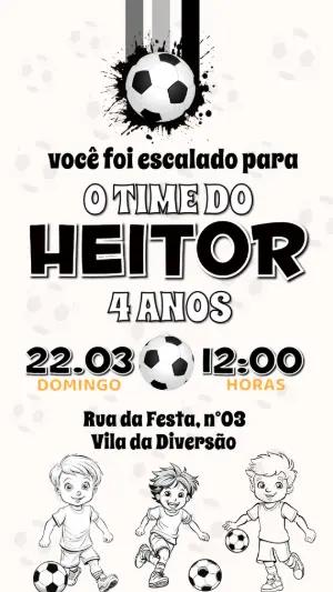 Convite de Aniversário Futebol Preto e Branco para Editar