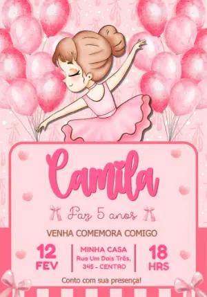 Convite Editável de Aniversário Infantil com Tema Bailarina Rosa