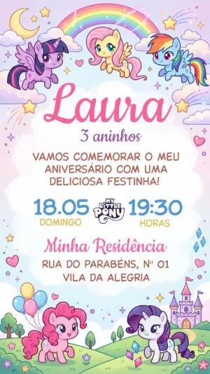 Convite de Aniversário My Little Pony Colorido para Editar