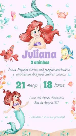 Convite Aniversário A Pequena Sereia para Editar Online