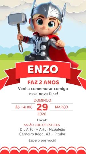 Convite Digital Aniversário Infantil Tema Thor Editável