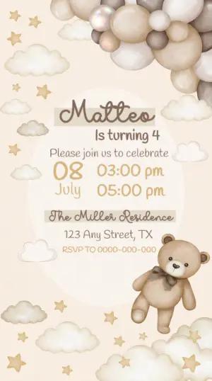 Teddy Bear Birthday Invitation | Editable Digital Template