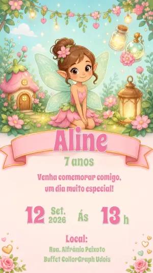 Convite de Aniversário Fada Encantada Editável para Menina