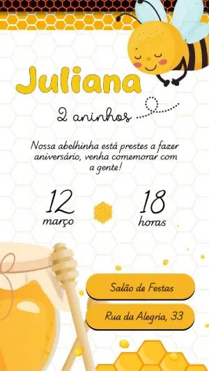 Convite de Aniversário Abelha Editável Online para Imprimir