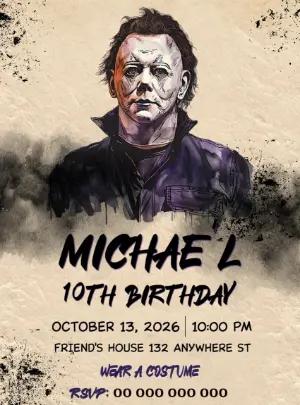 Michael Myers Horror Birthday Invitation Editable Template