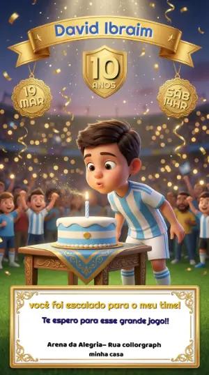 Convite Aniversário Futebol 3D Menino Modelo Editável