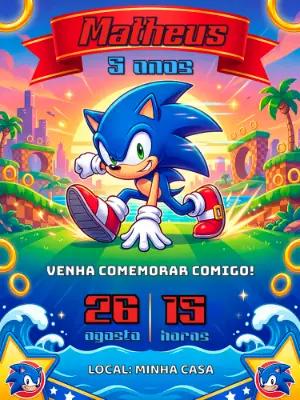 Convite Digital Tema Sonic Videogame Editável