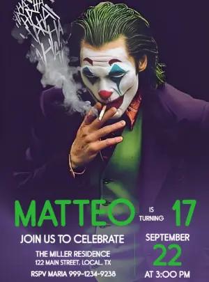 Dark Joker Themed Birthday Invitation Editable Template