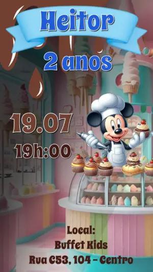 Convite de Aniversário Mickey Confeiteiro Editável