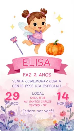 Convite de Aniversário Fada Encantada Aquarela para Editar