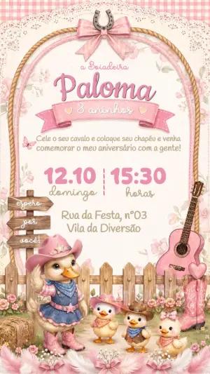 Convite de Aniversário Patinhos Boiadeira Editável
