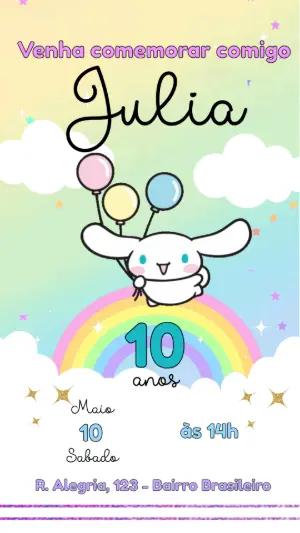 Convite Animado Aniversário Cinnamoroll para Editar Online