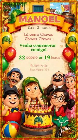Convite de Aniversário da Turma do Chaves Modelo Editável