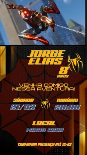 Convite de Aniversário Herói Aranha de Ferro Modelo Editável