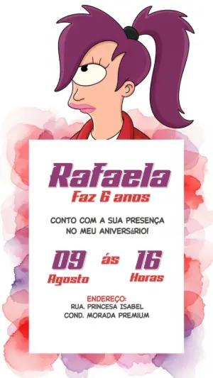 Convite de Aniversário Futurama com Leela para Editar Online