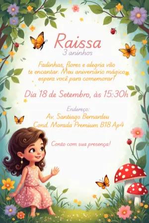 Convite Aniversário Jardim Encantado com Fada para Editar Online