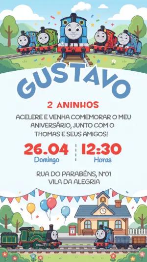Convite Digital Aniversário Trenzinho Thomas Editável