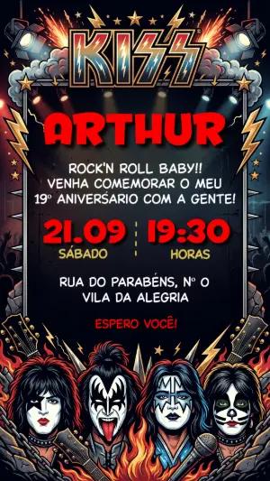 Convite de Aniversário Rock'n'Roll Kiss Editável