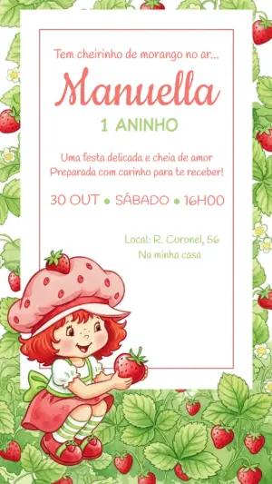 Convite de Aniversário Moranguinho para Editar Online