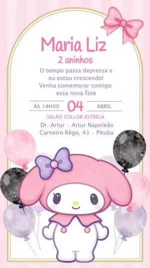 Convite de Aniversário My Melody Rosa e Lilás para Editar