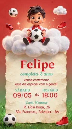 Convite de Aniversário Futebol 3D Infantil para Editar
