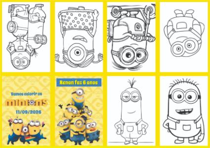 Modelo Editável de Livrinho de Colorir Tema Minions para Festa