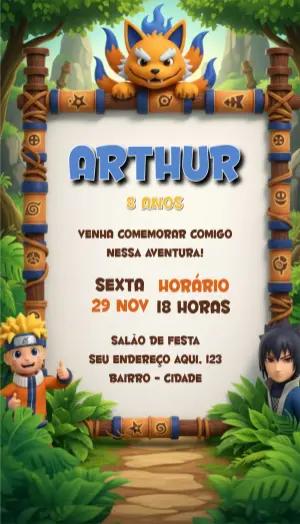 Convite de Aniversário Naruto Aventura para Editar