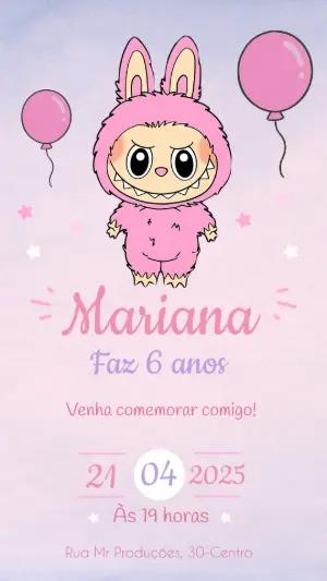 Convite Aniversário Labubu Monstrinho Fofo para Editar Online