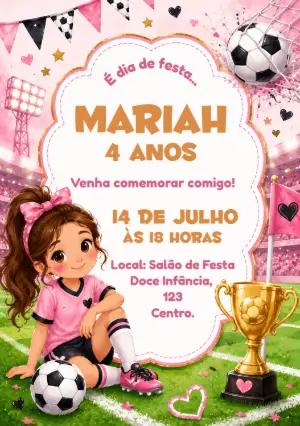 Convite Aniversário Futebol Menina Rosa Editável