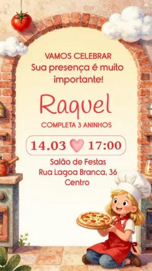 Convite de Aniversário Pizzaria Aquarela para Editar