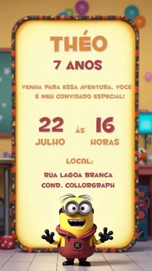 Convite de Aniversário Minions Editável Online