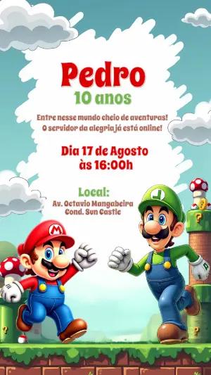 Convite de Aniversário Super Mario Bros para Editar Online
