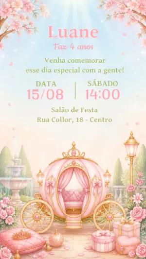 Convite Aniversário Carruagem de Princesa Editável