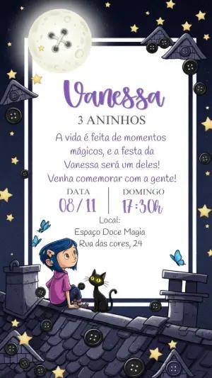 Convite de Aniversário Coraline para Editar Online