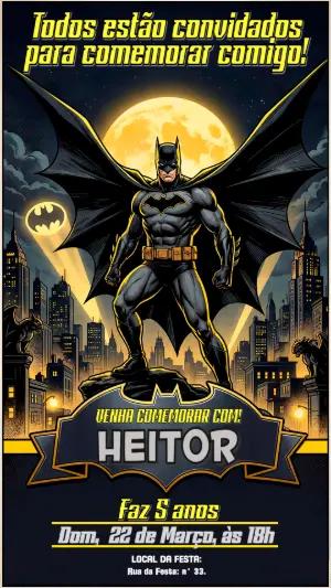 Convite de Aniversário Batman Estilo Quadrinhos para Editar